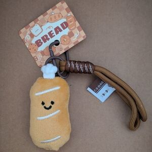 Bread Plush Keychain with Smiling Face - Yellow